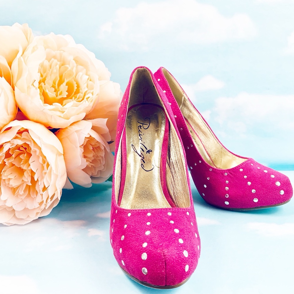 Privileged Fuchsia Faux Suede Studded Pumps NWOB